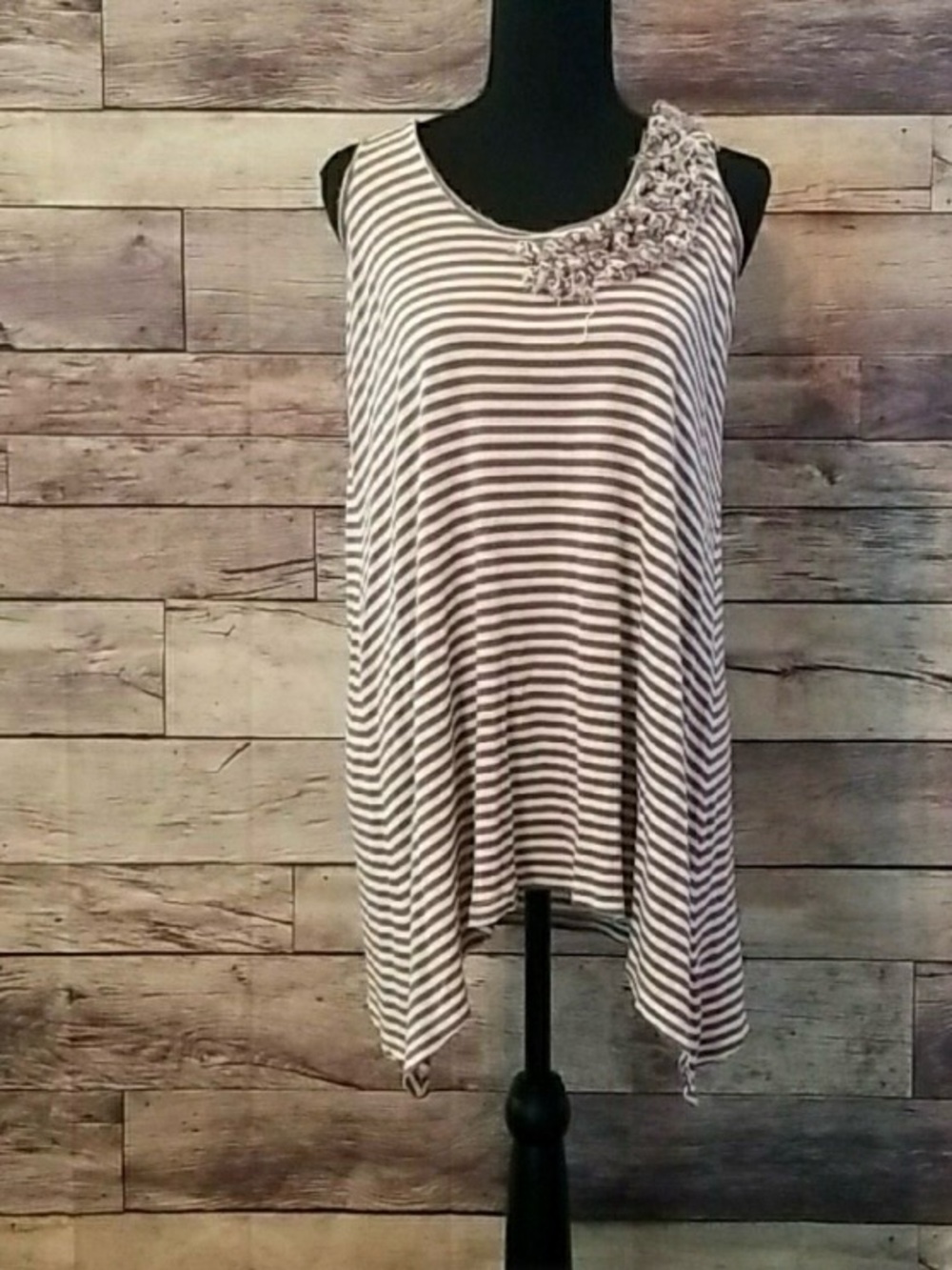 CAbi Striped tank with flower touch